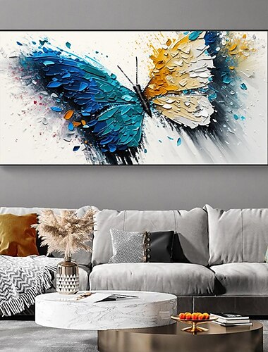  handgemachtes Ölgemälde auf Leinwand, Wandkunst, Dekoration, modernes Tier, abstrakt, bunt, Schmetterling für Wohnzimmer, Heimdekoration, gerollt, rahmenlos, ungedehntes Gemälde