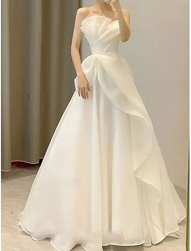  Hochzeitskleider Ballkleid Schulterfrei Ärmellos Bodenlang Tüll Brautkleider Mit Falten Einfarbig 2025