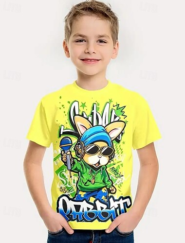  Boys 3D Rabbit T shirt Tee Short Sleeve Summer Spring Fashion Basic Kids 4-12 Years Crew Neck Outdoor Casual Daily Regular Fit