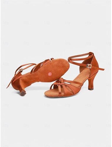  Damen-Latein-Tanzschuhe mit Riemchen und mittlerem Absatz in Hellbraun – professionelle Sandalen für Gesellschaftstanz und Salsa
