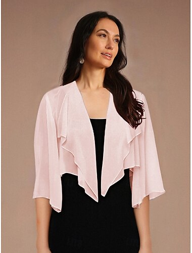  Dames Vloeiende topjes Chiffon-topjes Effen Kleur Elegant 3/4 mouw Assymmetrisch Croptops Bruiloft gast Blozen roze Zomer Lente Herfst