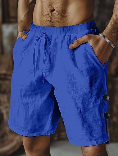  Herren Shorts Leinenshorts Sommershorts Strandshorts Kordelzug Elastischer Bund Seitenknopf Einfach Komfort Atmungsaktiv Knielang Lässig Täglich Ferien Mode Retro Vintage Schwarz Weiß