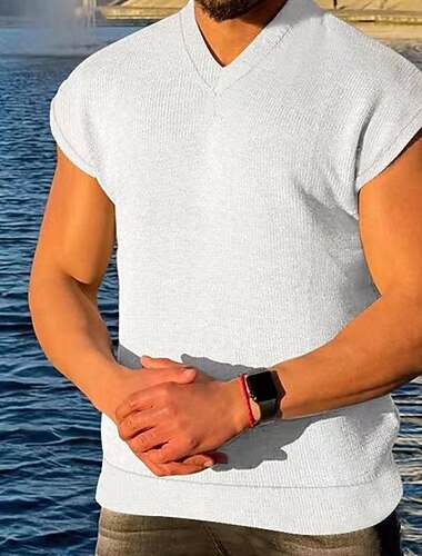  Homme Débardeur Sous-Vêtements T-shirt sans manches Sans manches Col en V Été Uni Mode Designer Vacances Rue Sortir Noir Blanche Bleu Roi T-shirt haut de gamme pour homme