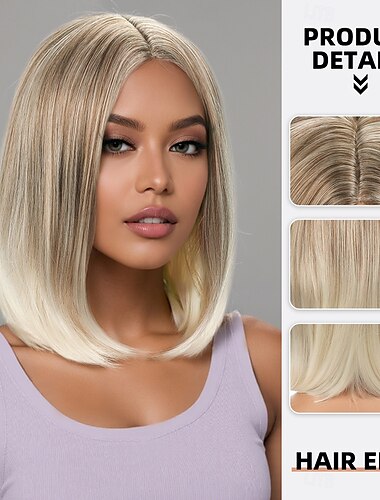  Synthetic Wig Straight Natural Straight Middle Part With Bangs Machine Made Wig 14 inch A1 Synthetic Hair Women's Middle Part Classic Comfortable Blonde