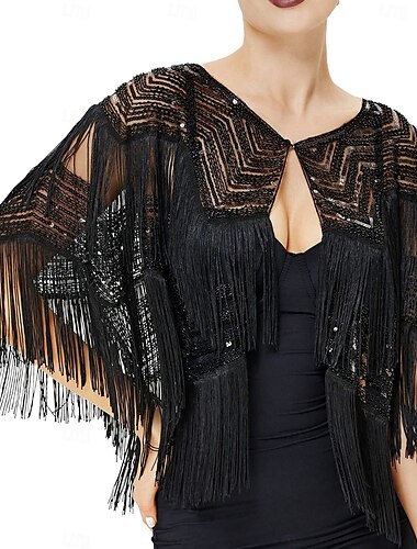  Retro vintage Roaring jaren '20 Jaren 1920 sjaal wrap Omslagdoeken The Great Gatsby Flapper Girl Pailletten Kwastje Dames Carnaval Bruiloft Avond Feest Maskerade Volwassenen Sjaal