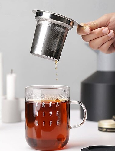  infusor de chá para chá solto filtro de malha extrafina filtro de chá de aço inoxidável com grande capacidade fácil de limpar alça única para pendurar em canecas xícaras bule