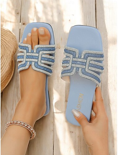  sandálias femininas azuis claras com strass – sapatos elegantes e confortáveis para o verão, praia e passeios casuais