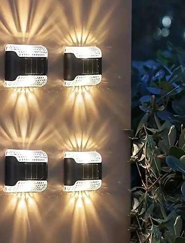  LED Außenwandleuchte Solarlampen 4 Stück Zaunbeleuchtung nach oben und unten, Wandleuchte für den Außenbereich, wasserdicht, für Garten, Hof, Landschaft, Atmosphäre, dekorative Lichter