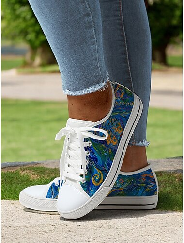  kleurrijke artistieke veterschoenen voor dames - casual canvas schoenen met levendig patroon voor de lente en zomer