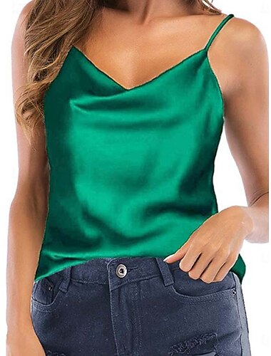  Women's Camisole Tank Top Solid Color Casual Sleeveless V Neck Regular Tops Daily Buttons Pocket Black White Wine Green Summer Spring