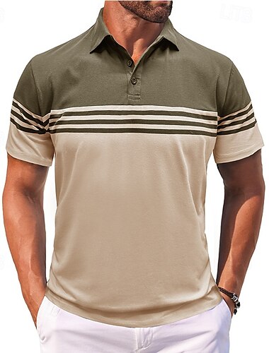  Herren Poloshirt aus Baumwollmischung Golfshirt Lässig Sport Klassisch Kurzarm Mode Cool Farbblock Streifen Knöpfe Sommer Frühling & Herbst Normale Passform Dunkelbraun Dunkelgrau Schwarz