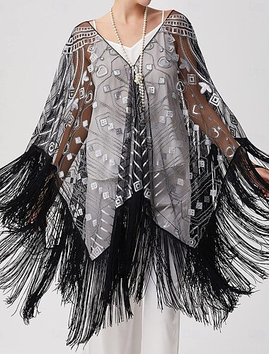  Retro vintage Roaring jaren '20 Jaren 1920 sjaal wrap Omslagdoeken The Great Gatsby Flapper Girl Pailletten Kwastje Dames Carnaval Bruiloft Avond Feest Maskerade Volwassenen Sjaal