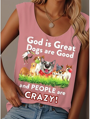  Damen Camisole-Tanktop Grafik Tiermotiv Buchstabe Täglich Lässig Ärmellos Rundhalsausschnitt Rundausschnitt Normale Oberteile Täglich Druck Schwarz Weiß Rosa Blau Purpur Sommer GOD DOG