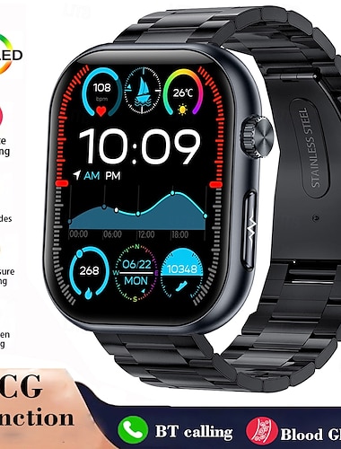  iMosi ET587 Умные часы 1.96 дюймовый Смарт Часы Bluetooth ЭКГ + PPG Контроль температуры Педометр Совместим с Android iOS Женский Мужчины Хендс-фри звонки Водонепроницаемый Медиа контроль IP68