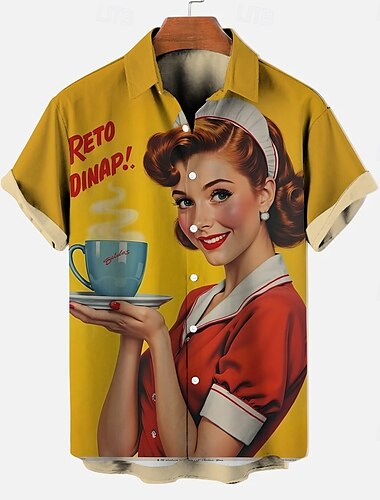  Bluse / Hemd Retro Poster Retro-Mädchen Grafik Für Herren Erwachsene Maskerade 3D-Druck Urlaub Party