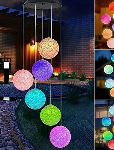  1 stk solenergi vindklokke utendørs lys sfærisk kjærlighet farge lys gårdsplass hage balkong tre under festival bryllup fest bankett atmosfære dekorativt lys