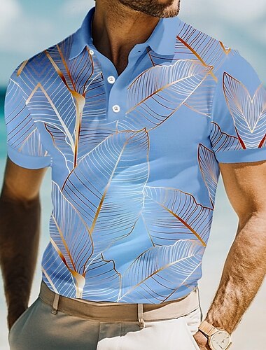  Herren Blätter Polo Kurzarm Polo-Shirts Hemden mit Kragen Lässig Resort Schule Outdoor Alltagskleidung Urlaubskleidung 3D-Druck Sommer Frühling Herbst Meerblau Rosa Blau