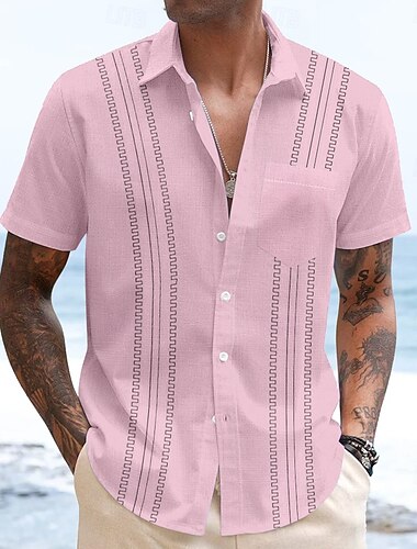  Homme Géométrique Chemise Chemise Guayabera Chemise Boutonnée Manche Courte Mode Décontractée Vacances Tenue Quotidienne Tenue de plage Été Printemps Col Rabattu Impression 3D chemises à col Une