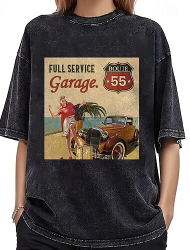  T-shirt T-shirt oversize lavata con acido Manifesto retrò Ragazza retrò Grafico Per Coppia Per uomo Per donna Adulti Mascherata Stampa a caldo Casual Quotidiano