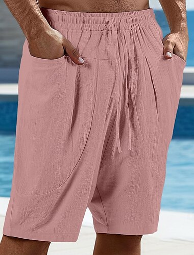  Herre Linnedbukser Capri bukser Bukser Sommerbukser Strandbukser Lomme Elastisk Talje Vanlig Komfort Åndbart Ferierejse Daglig Ferie Hawaiiansk Boheme Sort Lyserød