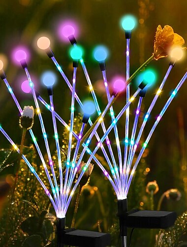  2 st led utomhus solar ljus eldfluga ljus mark insättning uteplats lampor stolpe glödande innergård trädgård bana gräsmatta bröllop festival fest atmosfär