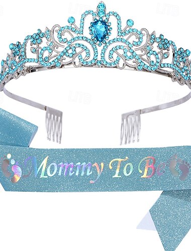  Schärpen- und Stirnband-Set zur Babyparty-Dekoration, salbeigrünes Stirnband mit Kristallkrone für die werdende Mama und Schärpen-Set mit Etikette, Glitzerbandgürtel als Mutterschaftsgeschenk und