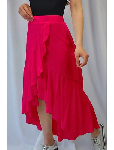  Per donna Gonna Moda Maxi Vita Alta Gonne Semplice Orlo asimmetrico Micro-elastico Vacanza Streetwear Nero Bianco Rosa Azzurro cielo Estate Spandex