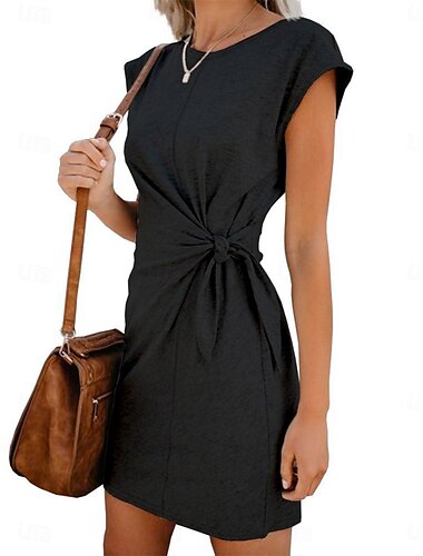  Damen Mini Kleid T-Shirt Kleid Tee Kleid Shift Kleid Lässig Outdoor Alltag Urlaub Reguläre Passform Grafik Kurzarm Rundhalsausschnitt Schwarz Pink Wein Grau Sommer