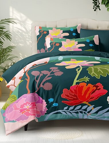  Blumen Bettbezug Set in voller Größe Bettwäsche Set Steppdecke weich leicht Komforterbezug mit 2 Kissenbezügen für Sommer Frühling