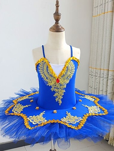  Tutu Kleid Kleid Strass Spitze Stickerei Mädchen Leistung Training Ärmellos Hoch Netzstoff Spandex