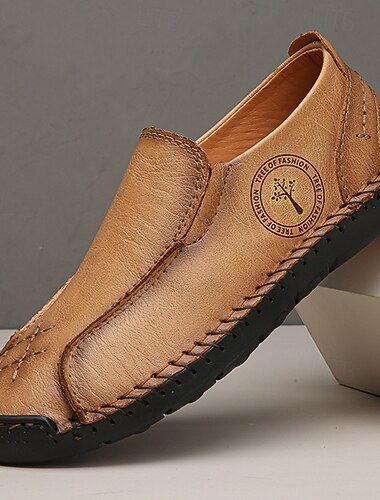  beige mocassins van echt imitatieleer voor heren – handgemaakte, gestikte, casual instappers voor buiten en op reis