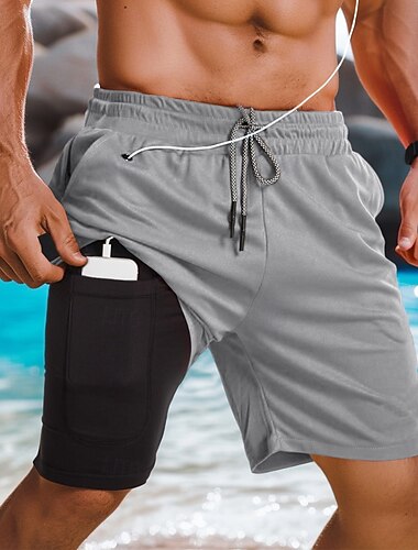  Herr Fodrade shorts Atletiska shorts 2 i 1 simshorts Badshorts Shorts Snörning Sidfickor Elastisk midja Slät Snabb tork Helgdag Utekväll Gym Semester Sport Svart Vit Microelastisk