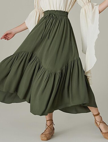  Rétro Vintage Médiéval Renaissance Midi Jupe Viking Ourlet asymétrique Couleur Unie Femmes Celtique Fantaisie Halloween Carnaval Vacances Décontracté Quotidien LARP Adulte Jupe