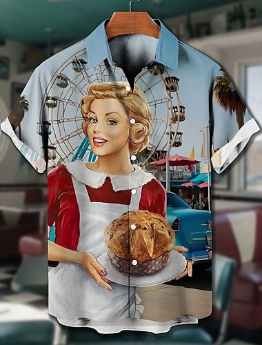  Bluse / Hemd Retro Poster Retro-Mädchen Grafik Für Herren Erwachsene Maskerade 3D-Druck Urlaub Party