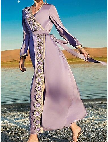  Mother of the Bride Dress Light Satin Elegant Vintage V Neck Maxi Length Long Sleeve with Crystals
