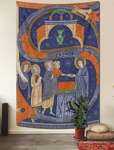  Medieval Tapestry Mittelalterliche Teppich Gotische Kunst Großer Wandteppich Wanddekor Fotografie Hintergrund Haus Schlafzimmer Wohnzimmer Manuskriptilluminierung mit der Enthauptung des Heiligen