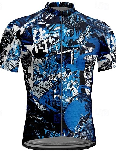  Męskie Koszulka rowerowa Krótki rękaw Rower Tee Tshirt Dżersej z 3 tylnymi kieszeniami Kolarstwo górskie Oddychający Szybkie wysychanie Anatomiczny kształt Odprowadzające wilgoć Niebieski Graffiti