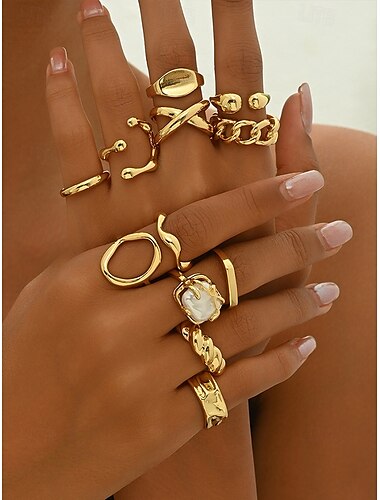  Ensemble de bagues en or pour femmes – Bagues épaisses empilables vintage tendance, bijoux fantaisie pour fêtes, mariages et usage quotidien