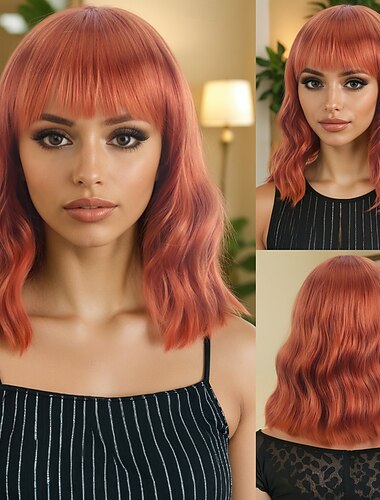  Syntetické paruky Vlnitá Curly Weave Asymentrický střih Elegantní ofina na stroji Paruka 14" A1 Umělé vlasy Dámské Klasické Pohodlné Zářící barvy Oranžová