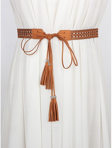  Damen-Boho-Gürtel mit Schnürung und Quaste – Vintage-Taillengürtel aus ausgehöhltem Wildlederimitat, verstellbarer breiter Cinch-Gürtel für Kleider, Festivals und Freizeitoutfits