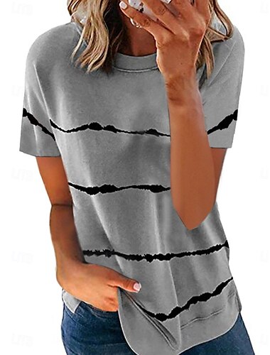  Damen Bluse Grafik Stilvoll Lässig Kurzarm Rundhalsausschnitt Normale Oberteile Täglich Knöpfe Tasche Schwarz Weiß Rosa Grau Sommer Frühling