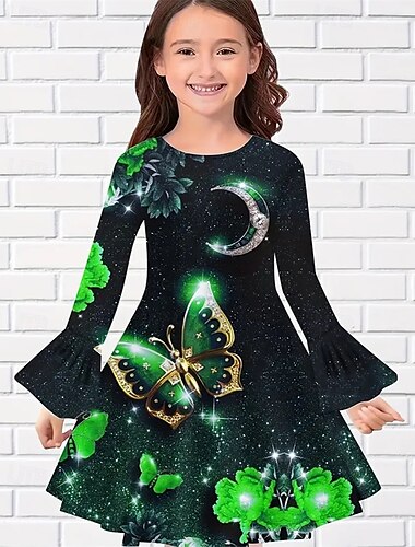  Mädchen' 3D Schmetterling Kleid Rüschenkleid Langarm Sommer Frühling Urlaub Täglich Ferien Schön Süß Kinder 4-12 Jahre Freizeitkleid Knielang Normale Passform