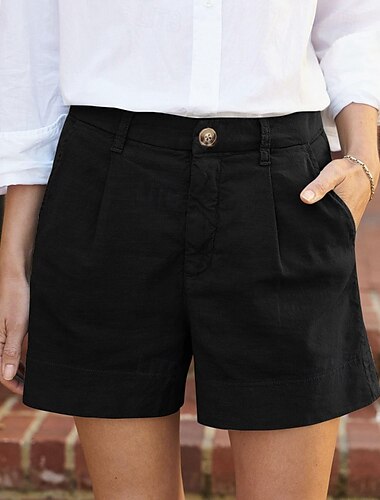  Damen Leinen-inspirierte Shorts Shorts Stoffhosen Streetwear Lässig Kurz Natürliche Taille Einfach Reißverschluss Tasche Schnalle Atmungsaktivität Weich Bequem Mikroelastisch Straße Ausgehen