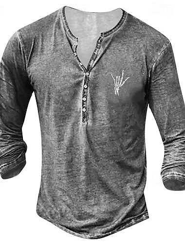  Pánské Tričko s knoflíkem Tričko Henley Trička Tričko Top Dlouhý rukáv Henley Léto Vzor Plná / Jednobarevná Módní Designové Móda Dovolená ulice Jdeme ven Tmavěhnědá Tmavě šedá Černá Top tričko pro