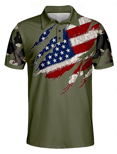  Amerikanska självständighetsdagen Herr Amerikanska amerikanska flaggan Polo Kortärmad Polotröjor Skjortor med krage Ledigt Utomhus Dagliga kläder Festival outfit Knappar 3D-utskrift Sommar Vår Höst