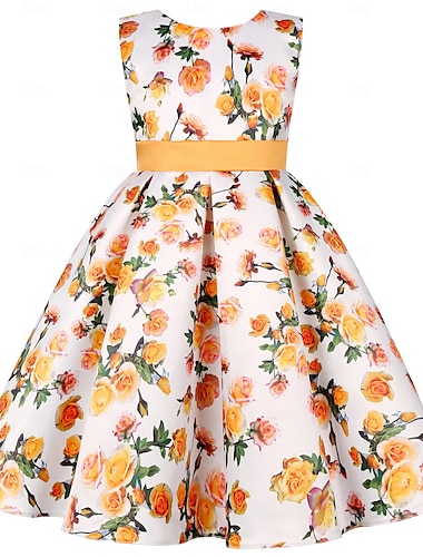  Kids Girls' Party Dress Graphic Short Sleeve Special Occasion Princess Polyester Party Dress Summer Spring kids Yellow