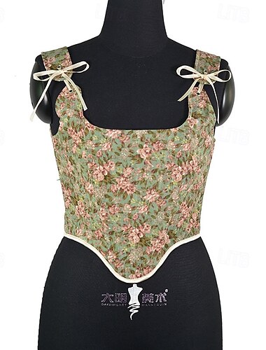  Retro Antiguo Medieval Renacimiento Faja Chaleco corpiño Floral Jacquard Mujer Celta Fantasía Víspera de Todos los Santos Carnaval Fiesta Casual Diario LARP Adulto Faja