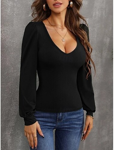  Dame Cardigan Elegant Sød Stil Sexet Ren farve U-hals Strikket Lanterne Ærme Langærmet Almindelige toppe Strikke Daglig I-byen-tøj Vinrød Sort Efterår