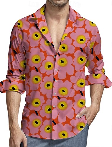  Retro / vintage Anii 1970 Cămașă Cămașă Aloha Hippie Floral Bărbați Mascaradă Petrecere Purtare Zilnică Parada Mândriei Adulți Cămașă