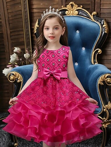  Niños Chica Vestido de Fiesta Geométrico Sin Mangas Rendimiento Cumpleaños Nudo de corbata Hermosa Dulce Poliéster Hasta la Rodilla Vestido de Fiesta Vestido de Columpio Vestido de una línea Verano